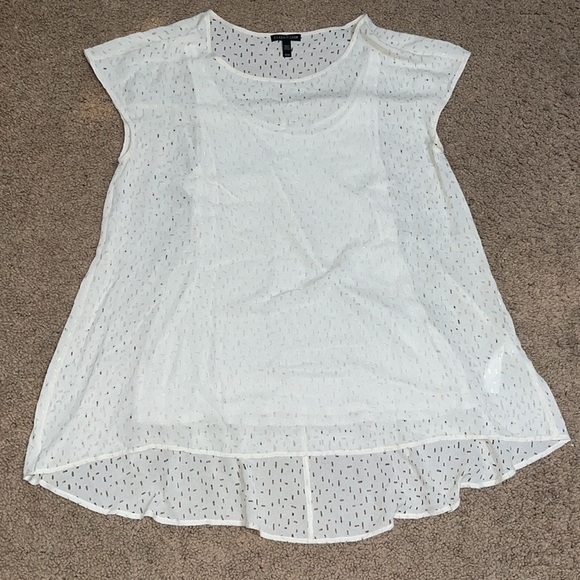 Eileen Fisher Silk Confetti Laser Cut Ballet Neck A-Line Tunic Top Bone Medium - Picture 2 of 7